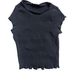 Black ribbed lettuce hem baby tee